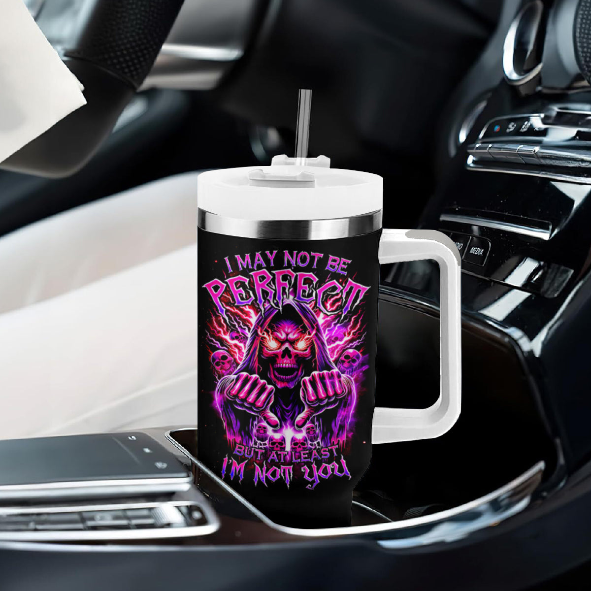 Thunder Skull Tumbler With Handle I May Be Not Perfect But At Least I'm Not You - Wonder Print Shop