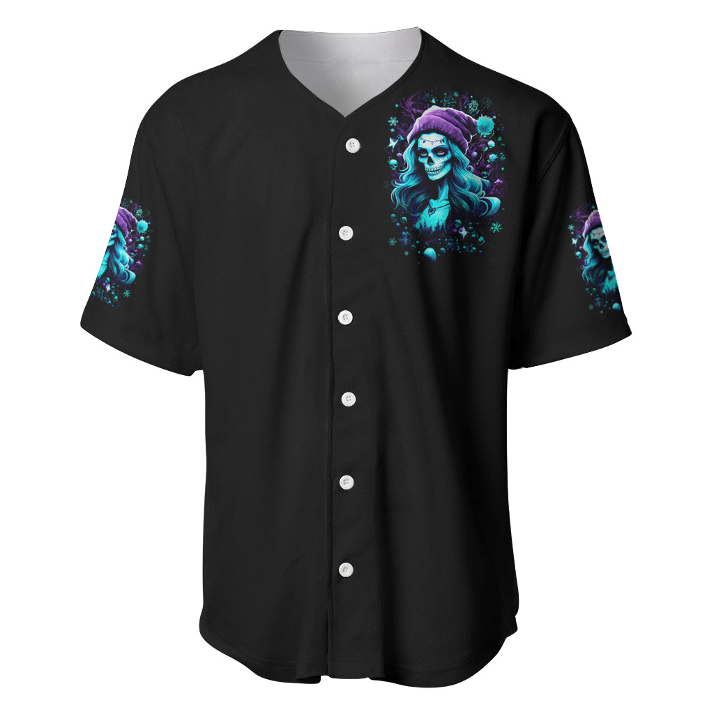 Christmas Skull Girl Baseball Jersey Warning This Tattooed Girl Does Not Play With Stupid People - Wonder Print Shop