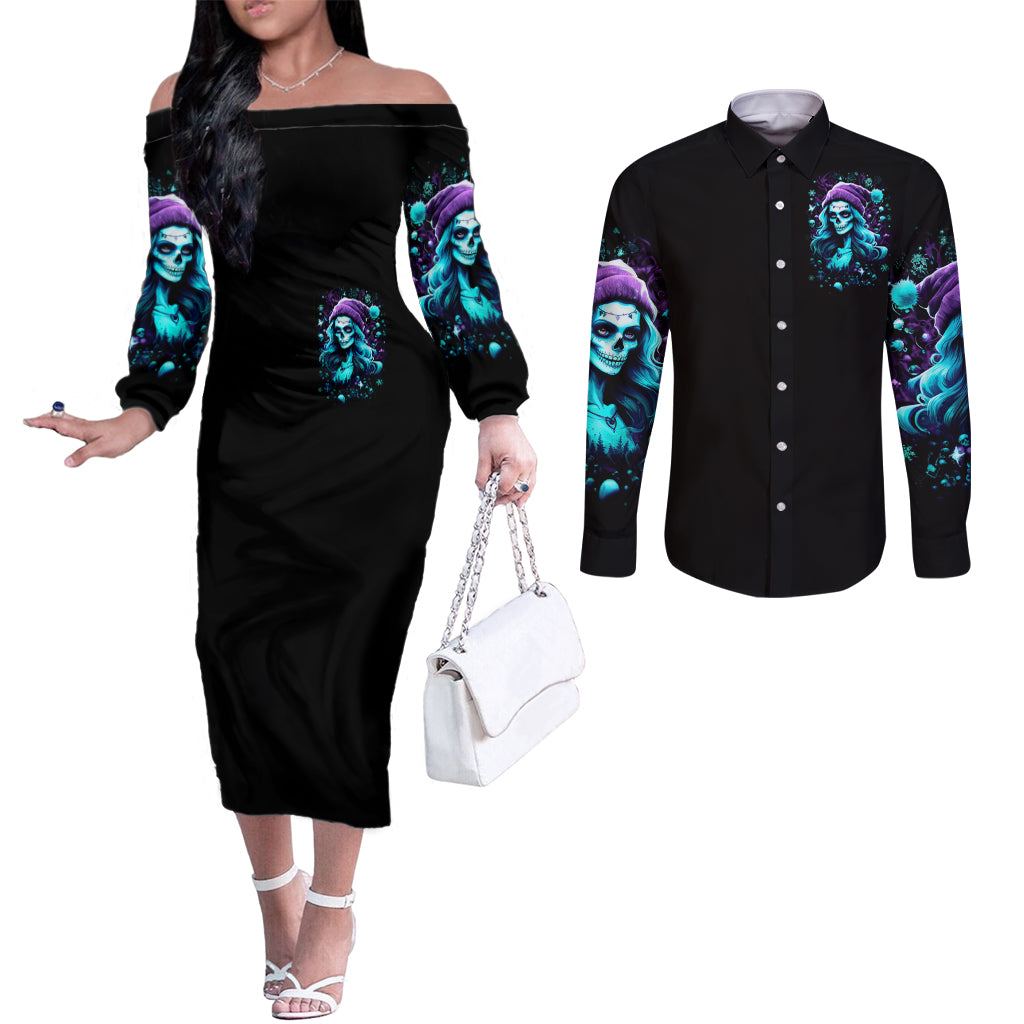 christmas-skull-girl-couples-matching-off-the-shoulder-long-sleeve-dress-and-long-sleeve-button-shirt-warning-this-tattooed-girl-does-not-play-with-stupid-people