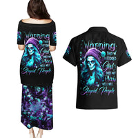 Christmas Skull Girl Couples Matching Puletasi Dress and Hawaiian Shirt Warning This Tattooed Girl Does Not Play With Stupid People - Wonder Print Shop