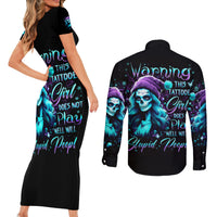 Christmas Skull Girl Couples Matching Short Sleeve Bodycon Dress and Long Sleeve Button Shirt Warning This Tattooed Girl Does Not Play With Stupid People - Wonder Print Shop