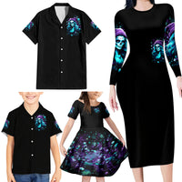 Christmas Skull Girl Family Matching Long Sleeve Bodycon Dress and Hawaiian Shirt Warning This Tattooed Girl Does Not Play With Stupid People - Wonder Print Shop