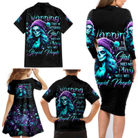Christmas Skull Girl Family Matching Long Sleeve Bodycon Dress and Hawaiian Shirt Warning This Tattooed Girl Does Not Play With Stupid People - Wonder Print Shop