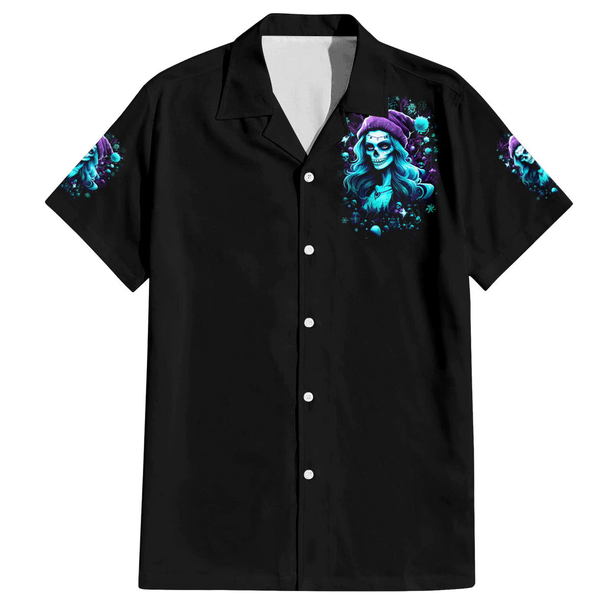 Christmas Skull Girl Family Matching Long Sleeve Bodycon Dress and Hawaiian Shirt Warning This Tattooed Girl Does Not Play With Stupid People - Wonder Print Shop