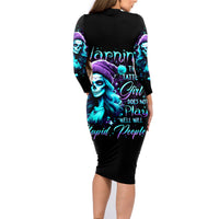 Christmas Skull Girl Family Matching Long Sleeve Bodycon Dress and Hawaiian Shirt Warning This Tattooed Girl Does Not Play With Stupid People - Wonder Print Shop
