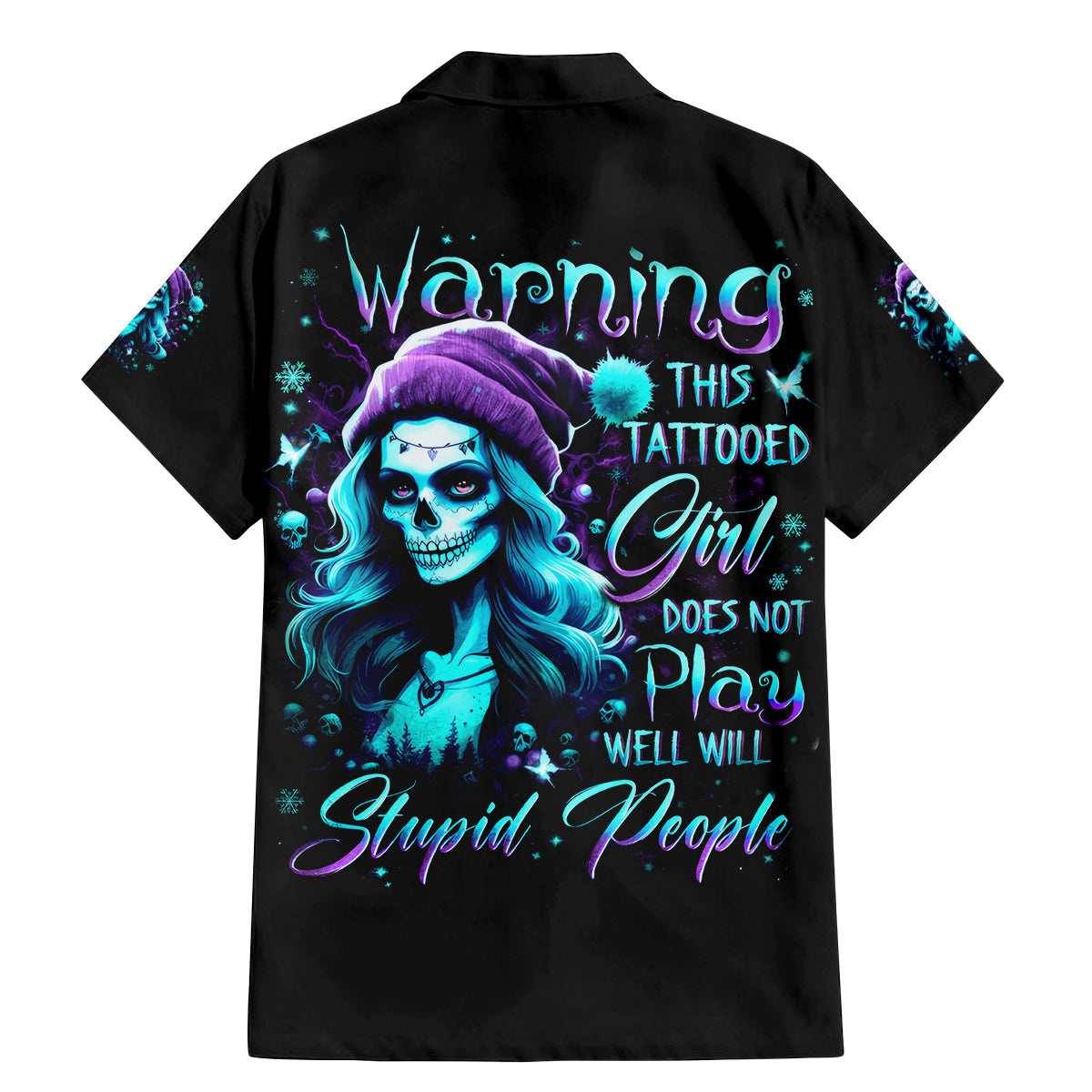 Christmas Skull Girl Family Matching Mermaid Dress and Hawaiian Shirt Warning This Tattooed Girl Does Not Play With Stupid People - Wonder Print Shop