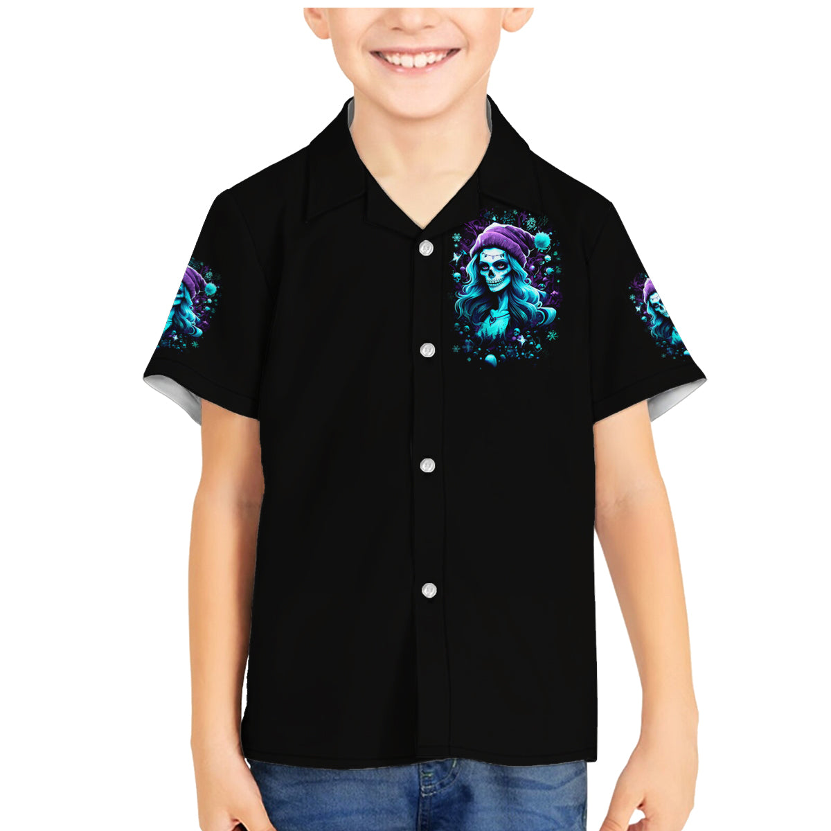 Christmas Skull Girl Family Matching Mermaid Dress and Hawaiian Shirt Warning This Tattooed Girl Does Not Play With Stupid People - Wonder Print Shop