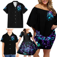 Christmas Skull Girl Family Matching Off Shoulder Short Dress and Hawaiian Shirt Warning This Tattooed Girl Does Not Play With Stupid People - Wonder Print Shop