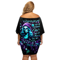 Christmas Skull Girl Family Matching Off Shoulder Short Dress and Hawaiian Shirt Warning This Tattooed Girl Does Not Play With Stupid People - Wonder Print Shop