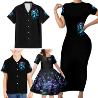 Christmas Skull Girl Family Matching Short Sleeve Bodycon Dress and Hawaiian Shirt Warning This Tattooed Girl Does Not Play With Stupid People - Wonder Print Shop