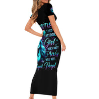 Christmas Skull Girl Family Matching Short Sleeve Bodycon Dress and Hawaiian Shirt Warning This Tattooed Girl Does Not Play With Stupid People - Wonder Print Shop