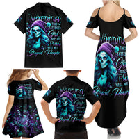 Christmas Skull Girl Family Matching Summer Maxi Dress and Hawaiian Shirt Warning This Tattooed Girl Does Not Play With Stupid People - Wonder Print Shop