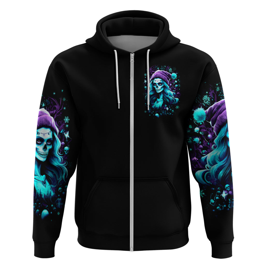 Christmas Skull Girl Hoodie Warning This Tattooed Girl Does Not Play With Stupid People - Wonder Print Shop