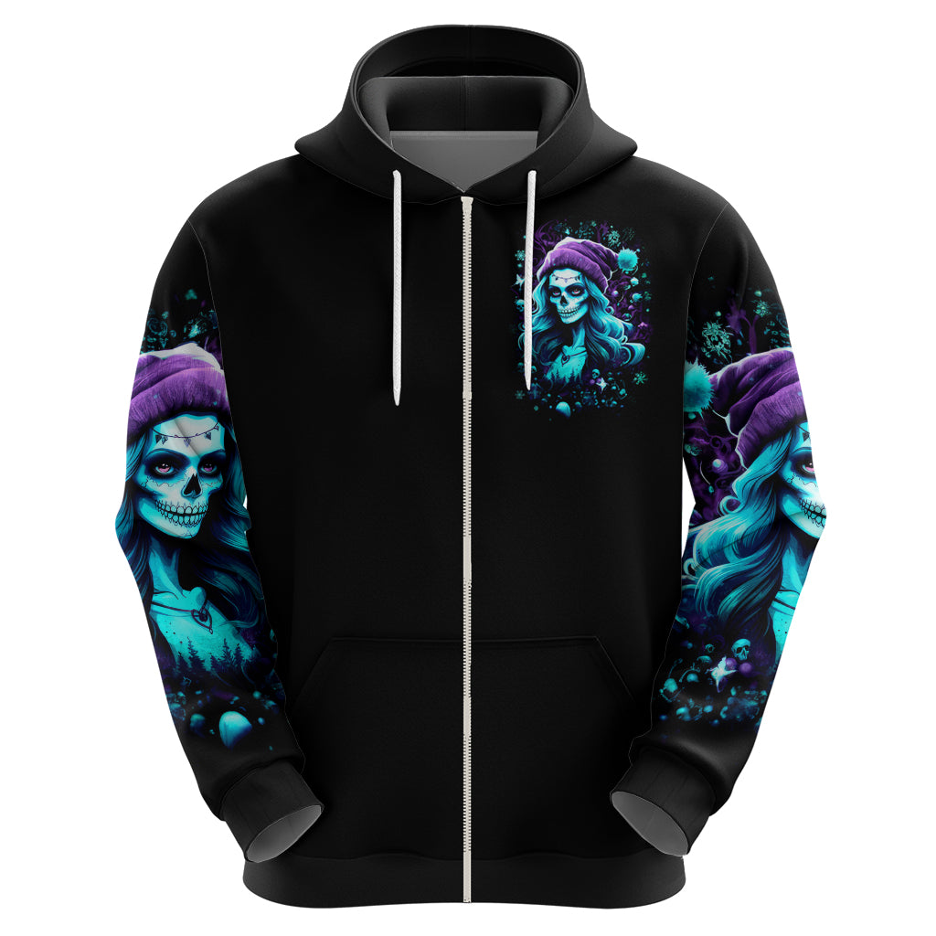Christmas Skull Girl Hoodie Warning This Tattooed Girl Does Not Play With Stupid People - Wonder Print Shop