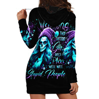 Christmas Skull Girl Hoodie Dress Warning This Tattooed Girl Does Not Play With Stupid People - Wonder Print Shop