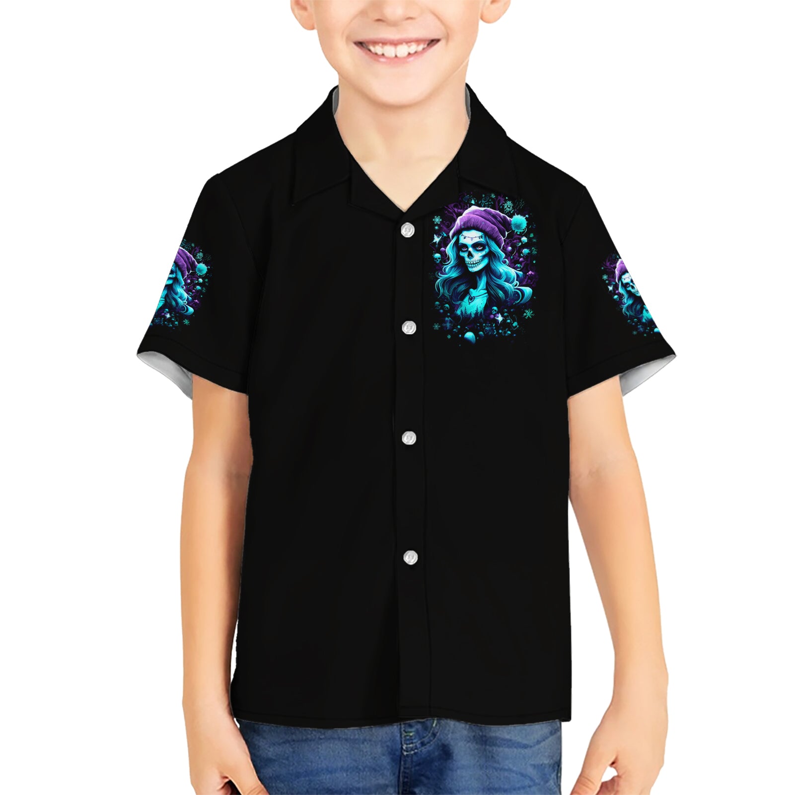 Christmas Skull Girl Kid Hawaiian Shirt Warning This Tattooed Girl Does Not Play With Stupid People - Wonder Print Shop