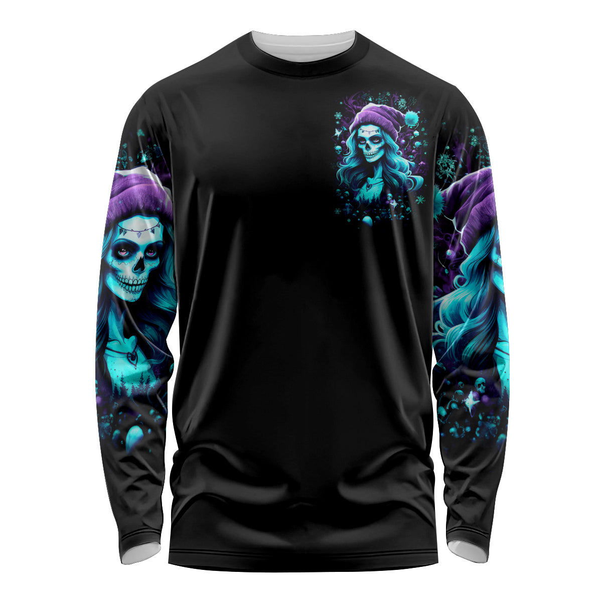 Christmas Skull Girl Long Sleeve Shirt Warning This Tattooed Girl Does Not Play With Stupid People - Wonder Print Shop