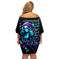Christmas Skull Girl Off Shoulder Short Dress Warning This Tattooed Girl Does Not Play With Stupid People - Wonder Print Shop