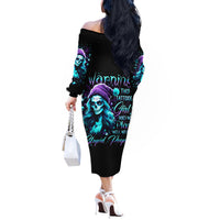 Christmas Skull Girl Off The Shoulder Long Sleeve Dress Warning This Tattooed Girl Does Not Play With Stupid People - Wonder Print Shop