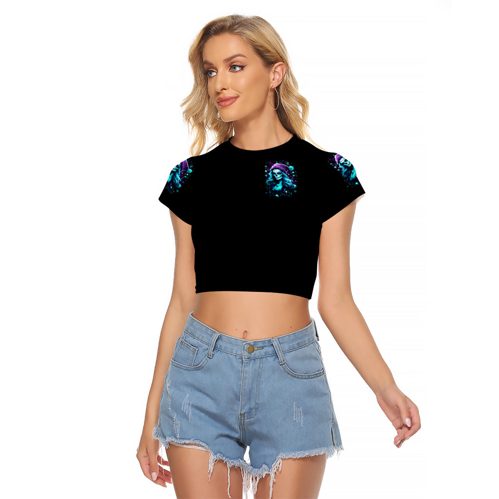 Christmas Skull Girl Raglan Cropped T Shirt Warning This Tattooed Girl Does Not Play With Stupid People - Wonder Print Shop