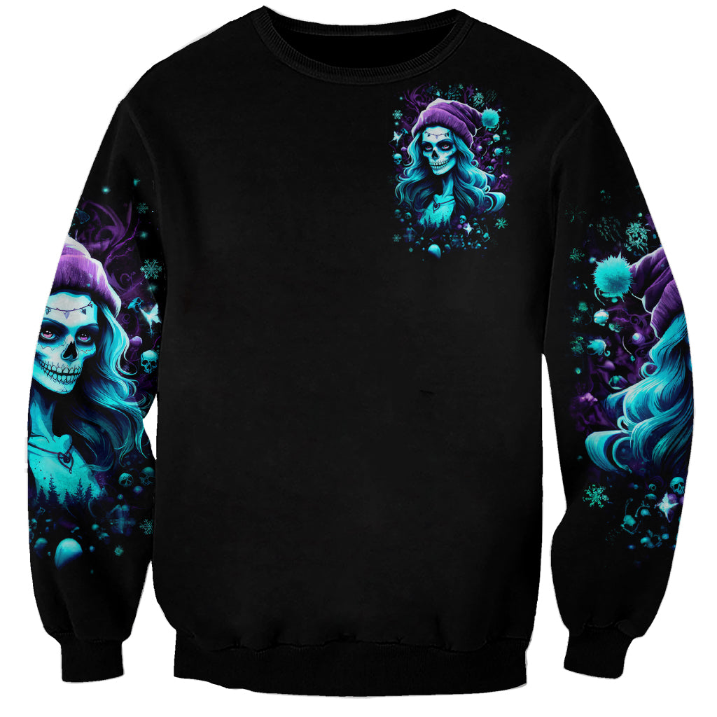 Christmas Skull Girl Sweatshirt Warning This Tattooed Girl Does Not Play With Stupid People - Wonder Print Shop