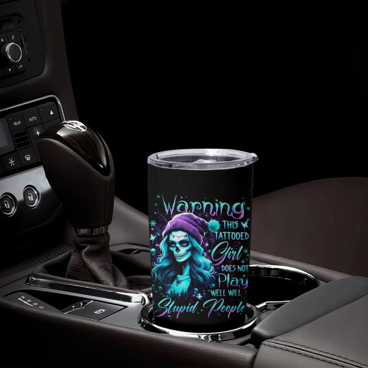 Christmas Skull Girl Tumbler Cup Warning This Tattooed Girl Does Not Play With Stupid People - Wonder Print Shop