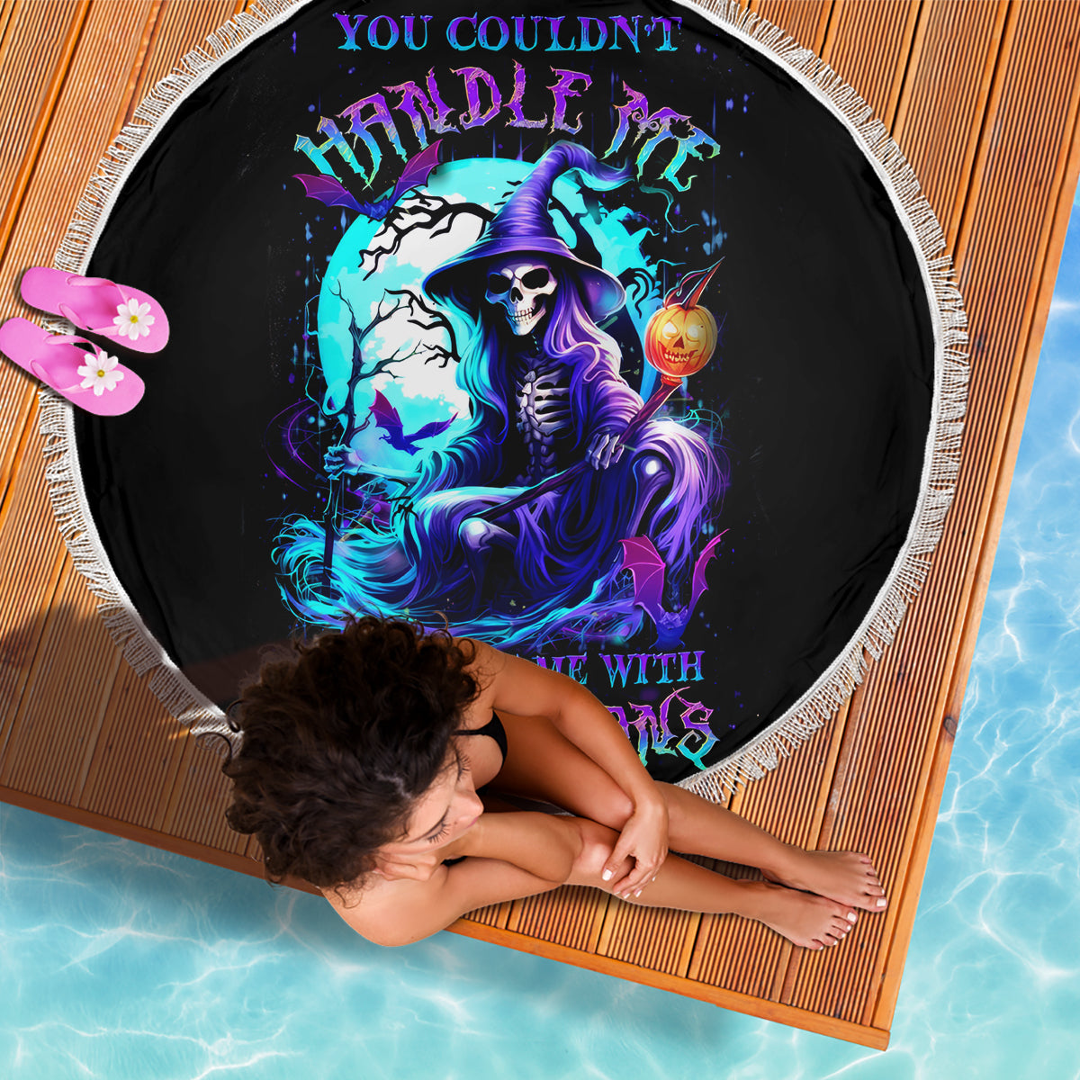 Witch Skull Beach Blanket You Couldn't Handle Me Even With Intrustions - Wonder Print Shop
