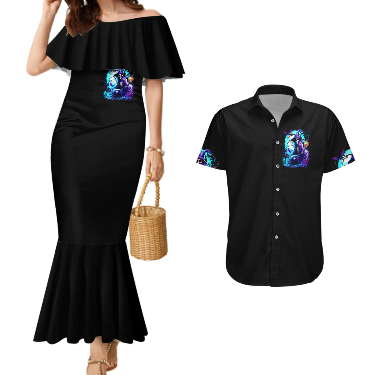 Witch Skull Couples Matching Mermaid Dress and Hawaiian Shirt You Couldn't Handle Me Even With Intrustions - Wonder Print Shop