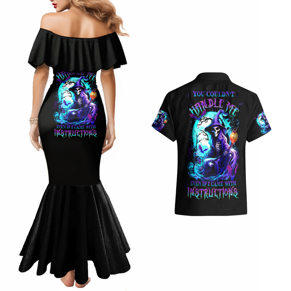 Witch Skull Couples Matching Mermaid Dress and Hawaiian Shirt You Couldn't Handle Me Even With Intrustions - Wonder Print Shop