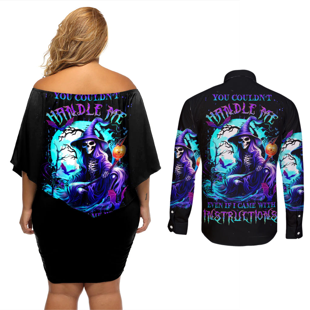 Witch Skull Couples Matching Off Shoulder Short Dress and Long Sleeve Button Shirts You Couldn't Handle Me Even With Intrustions - Wonder Print Shop