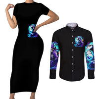 Witch Skull Couples Matching Short Sleeve Bodycon Dress and Long Sleeve Button Shirts You Couldn't Handle Me Even With Intrustions - Wonder Print Shop