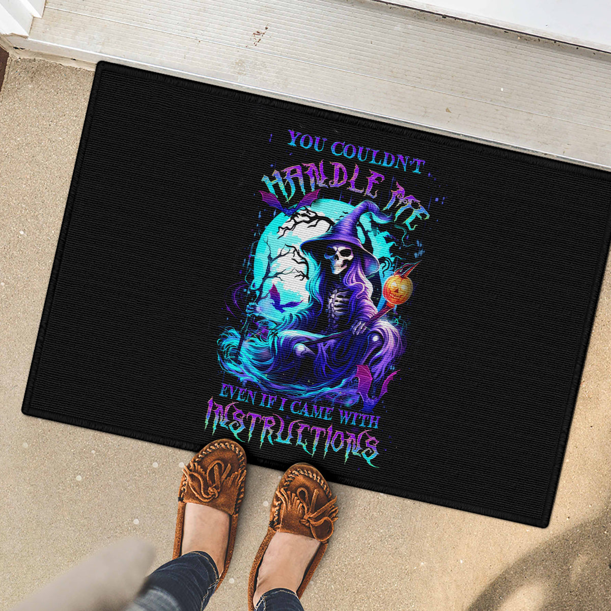 Witch Skull Rubber Doormat You Couldn't Handle Me Even With Intrustions - Wonder Print Shop