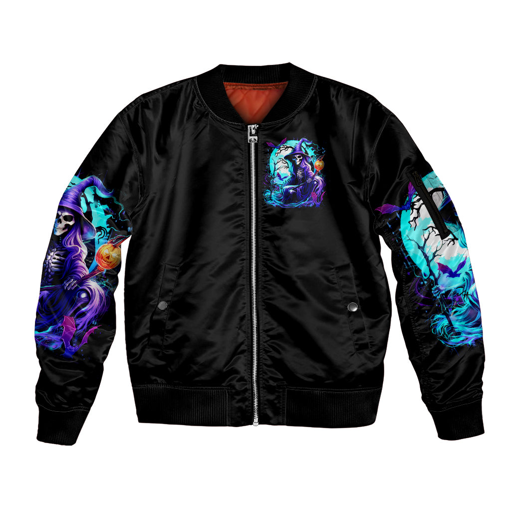 Witch Skull Sleeve Zip Bomber Jacket You Couldn't Handle Me Even With Intrustions - Wonder Print Shop