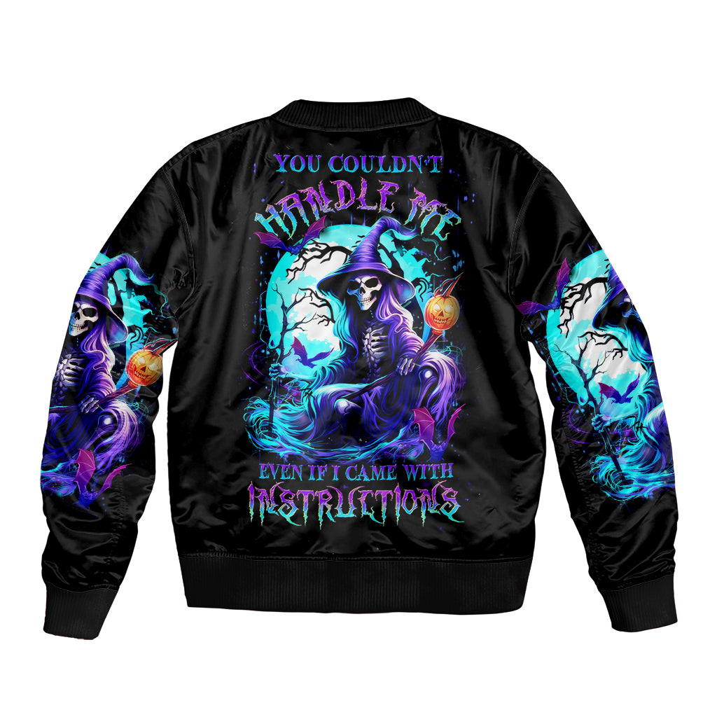 Witch Skull Sleeve Zip Bomber Jacket You Couldn't Handle Me Even With Intrustions - Wonder Print Shop