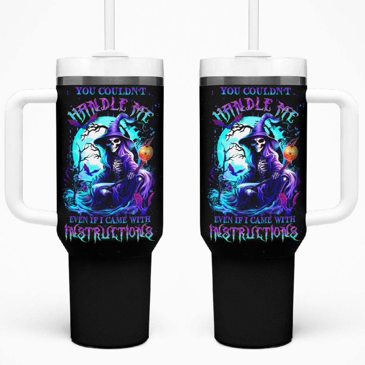 Witch Skull Tumbler With Handle You Couldn't Handle Me Even With Intrustions - Wonder Print Shop