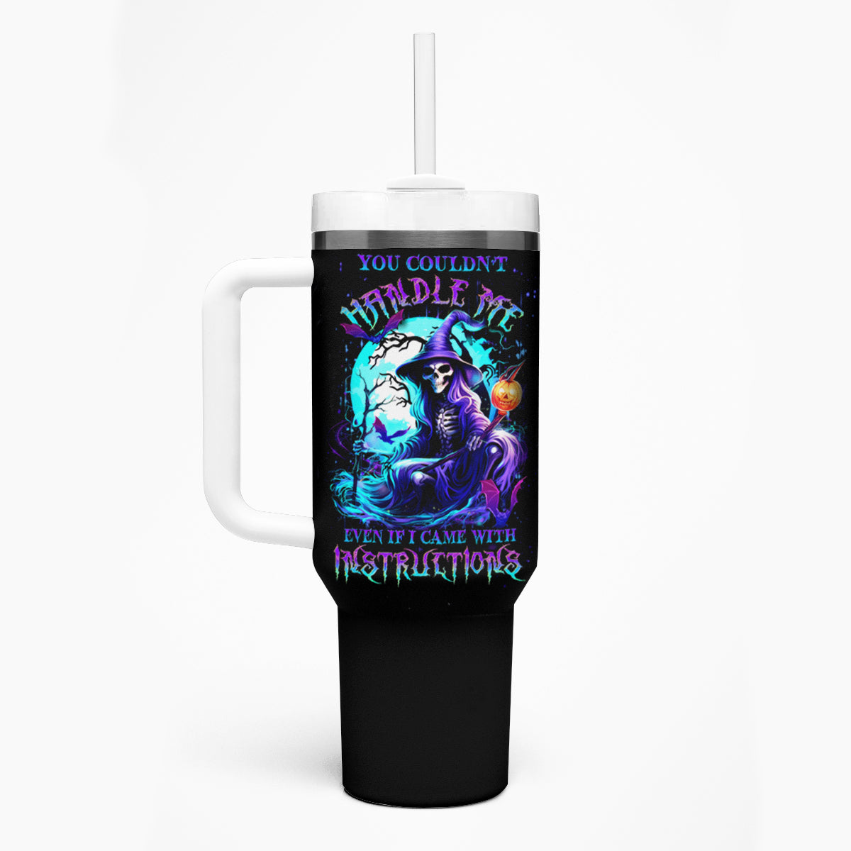 Witch Skull Tumbler With Handle You Couldn't Handle Me Even With Intrustions - Wonder Print Shop