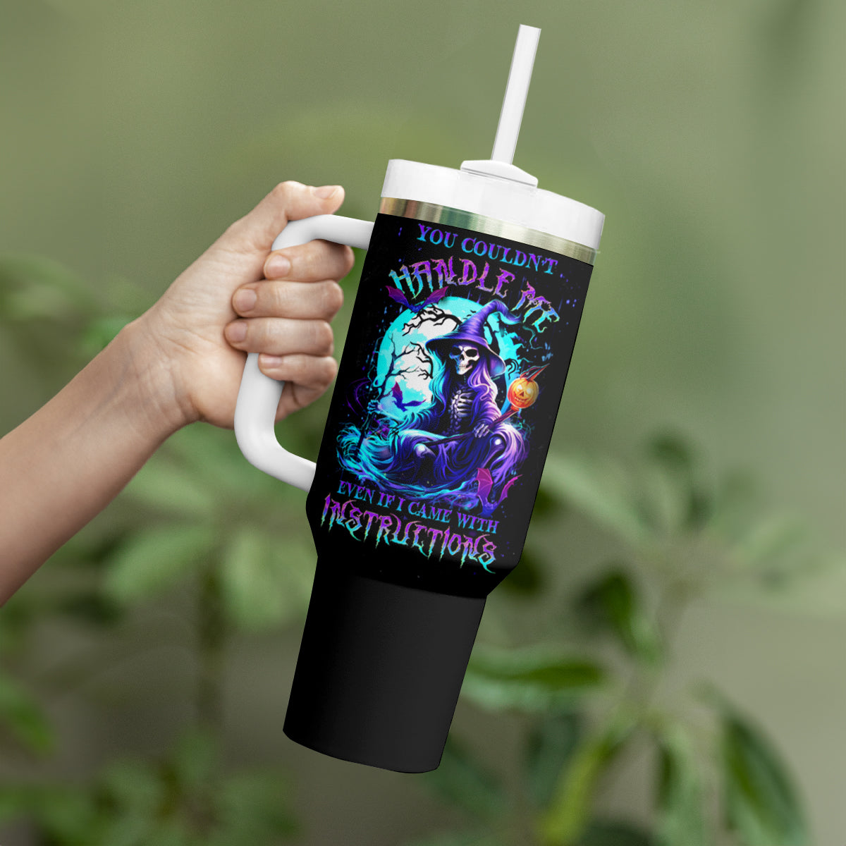 Witch Skull Tumbler With Handle You Couldn't Handle Me Even With Intrustions - Wonder Print Shop