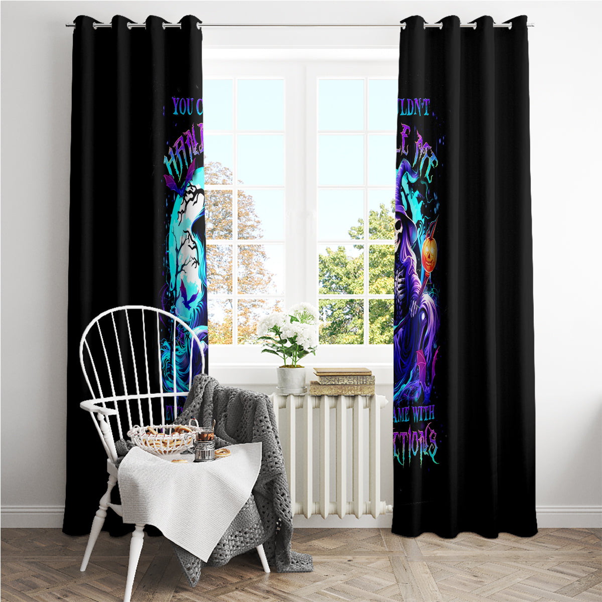 Witch Skull Window Curtain You Couldn't Handle Me Even With Intrustions - Wonder Print Shop