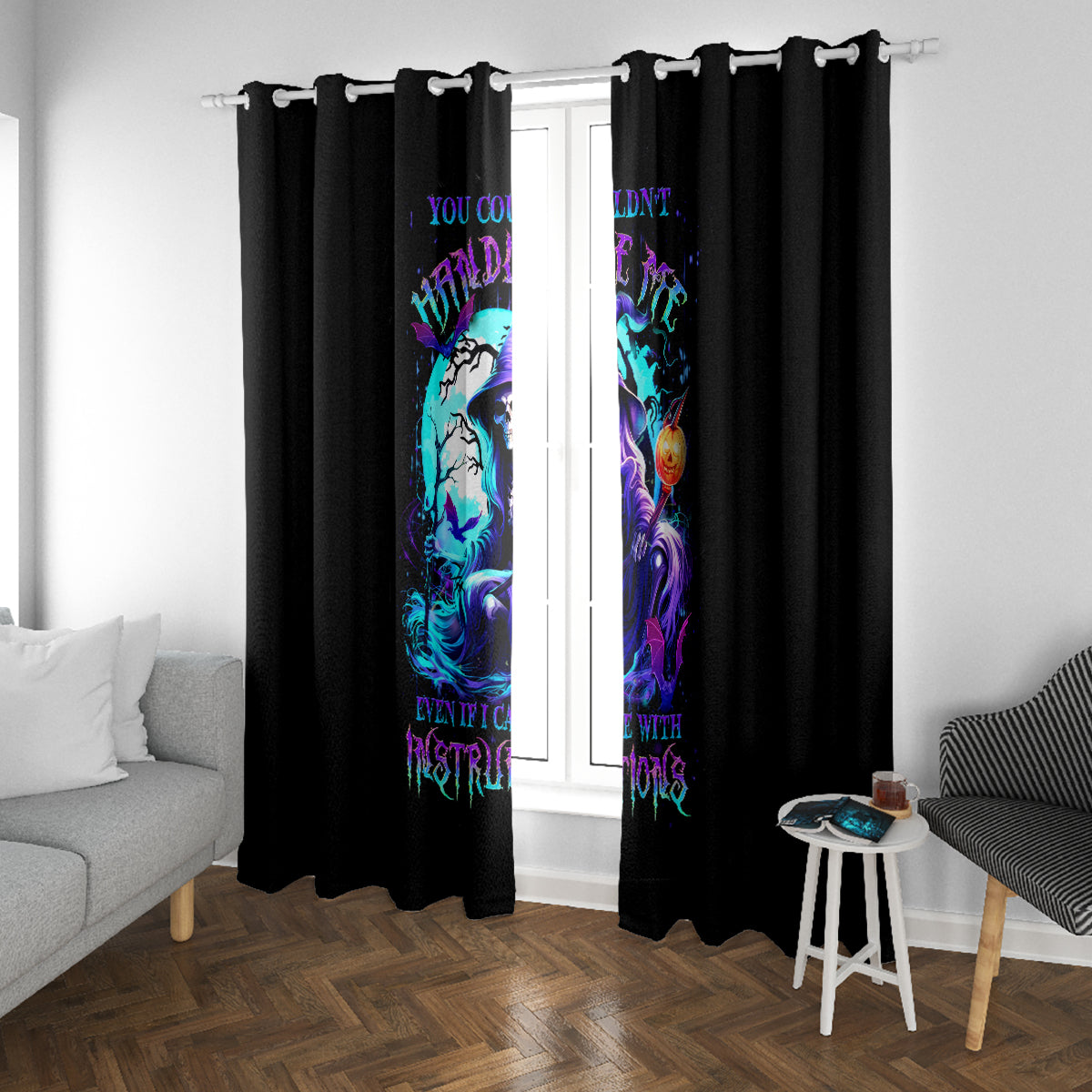 Witch Skull Window Curtain You Couldn't Handle Me Even With Intrustions - Wonder Print Shop