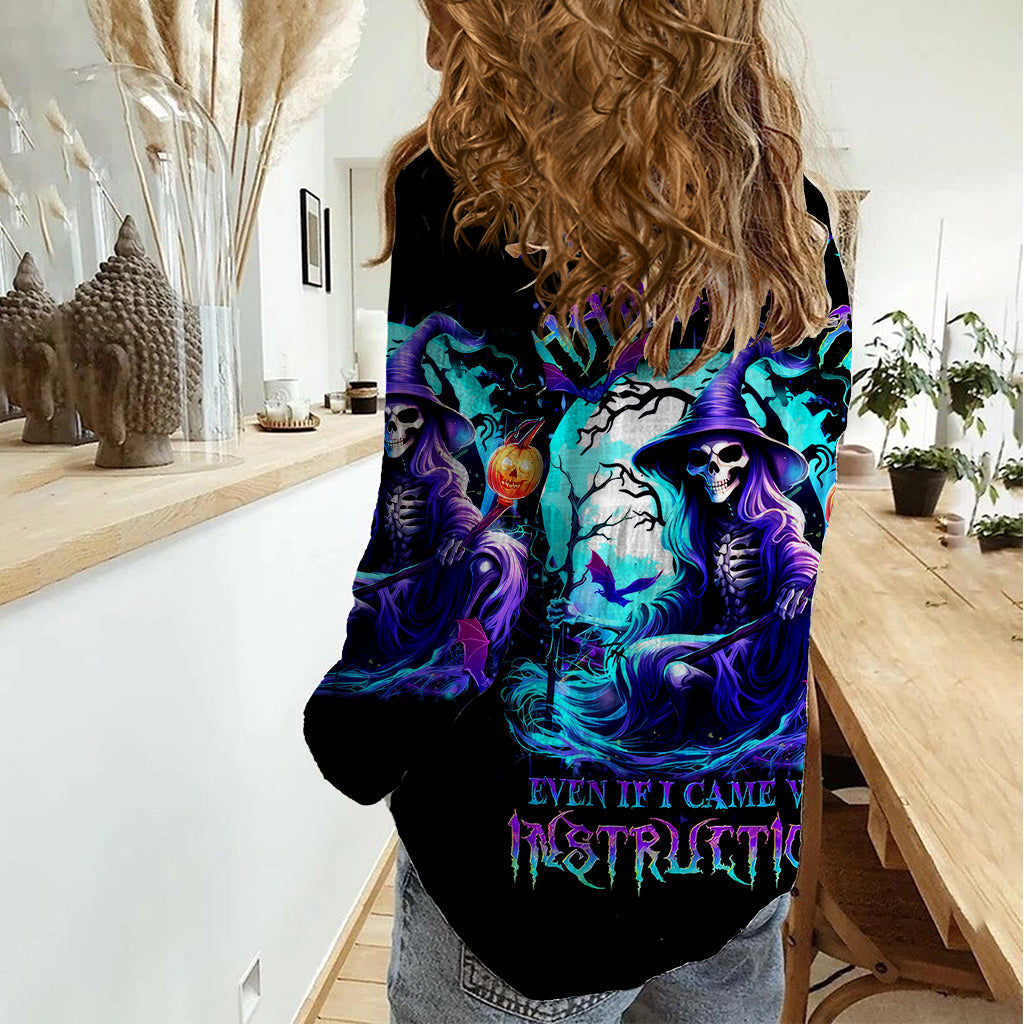 Witch Skull Women Casual Shirt You Couldn't Handle Me Even With Intrustions - Wonder Print Shop