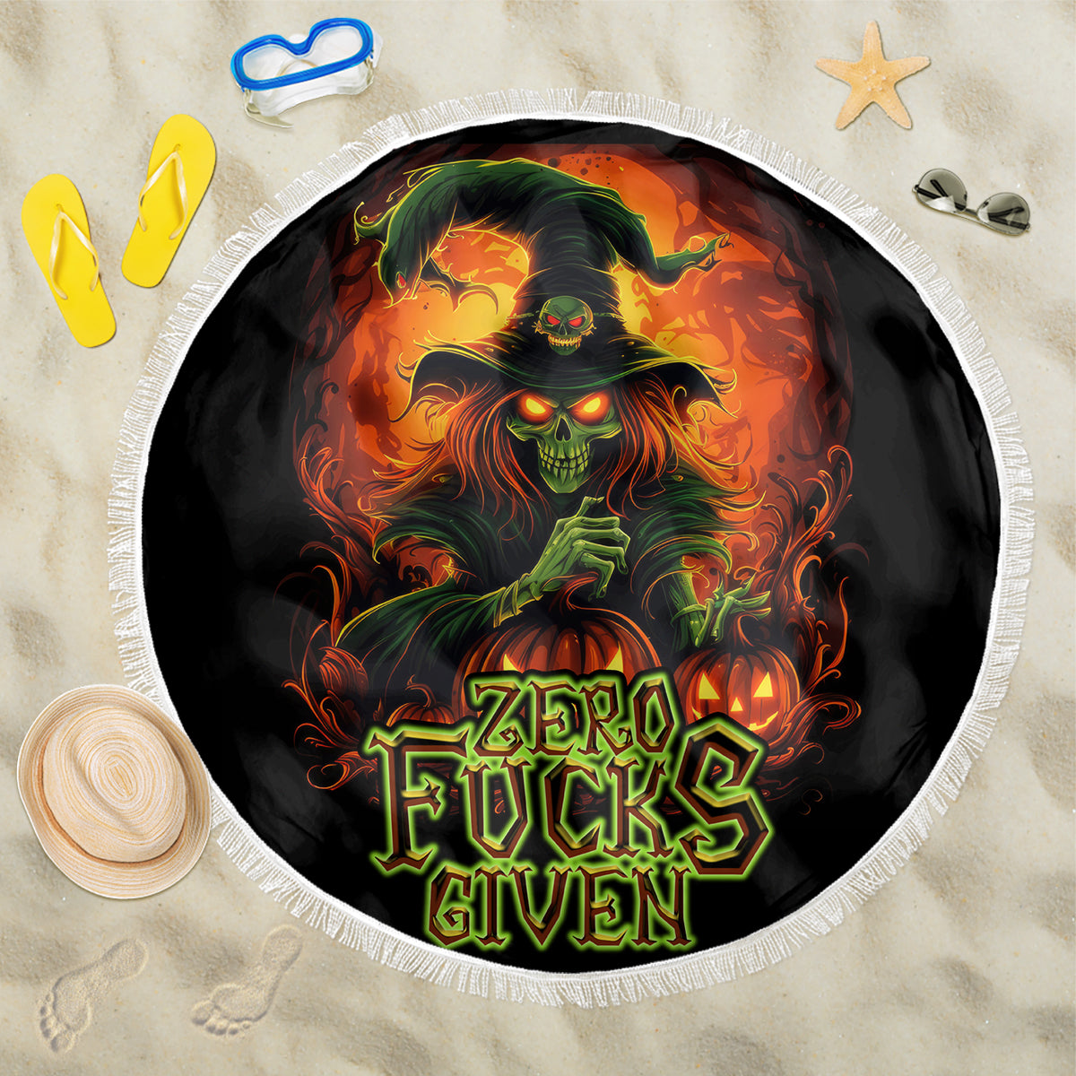 Witch Skull Beach Blanket Zero Fucking Given - Wonder Print Shop