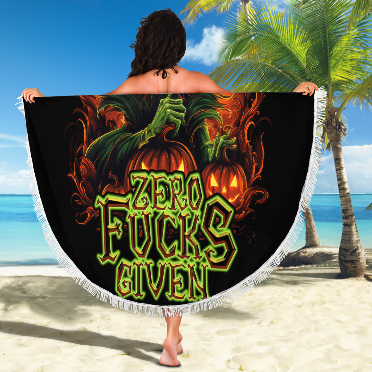 Witch Skull Beach Blanket Zero Fucking Given - Wonder Print Shop