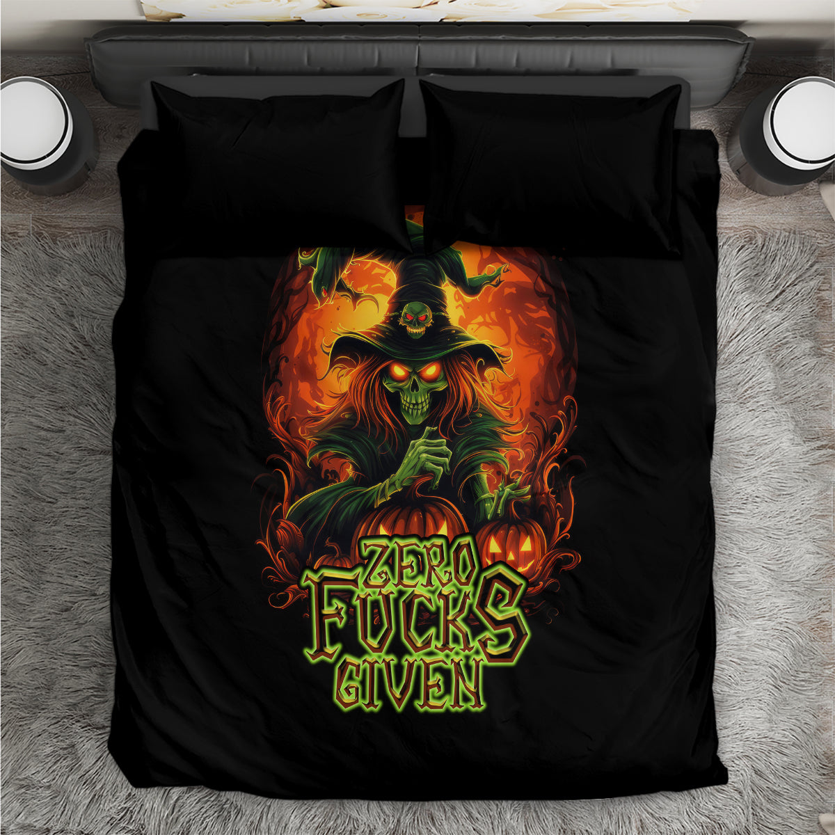 Witch Skull Bedding Set Zero Fucking Given - Wonder Print Shop