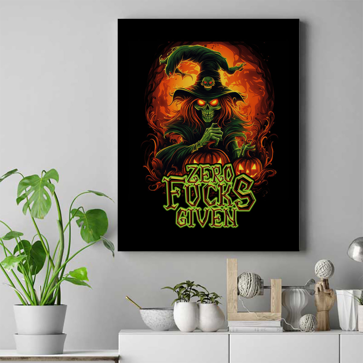 Witch Skull Canvas Wall Art Zero Fucking Given - Wonder Print Shop