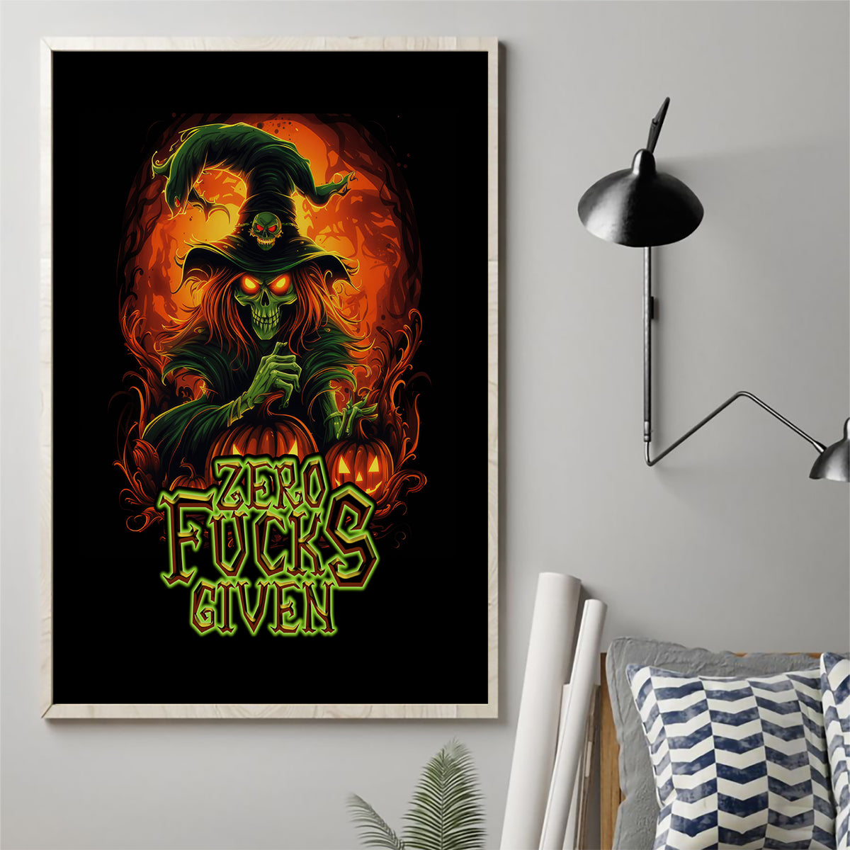 Witch Skull Canvas Wall Art Zero Fucking Given - Wonder Print Shop