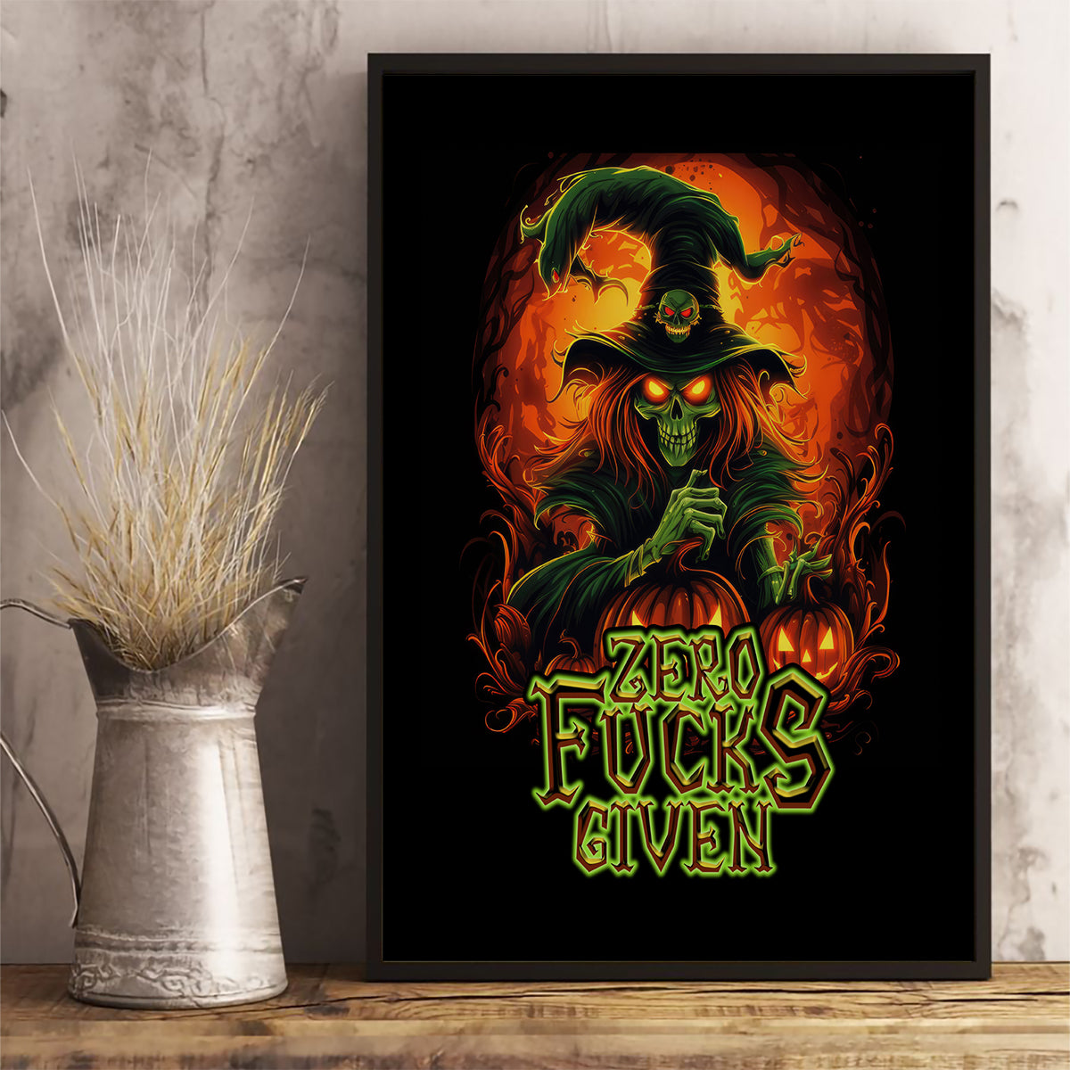 Witch Skull Canvas Wall Art Zero Fucking Given - Wonder Print Shop