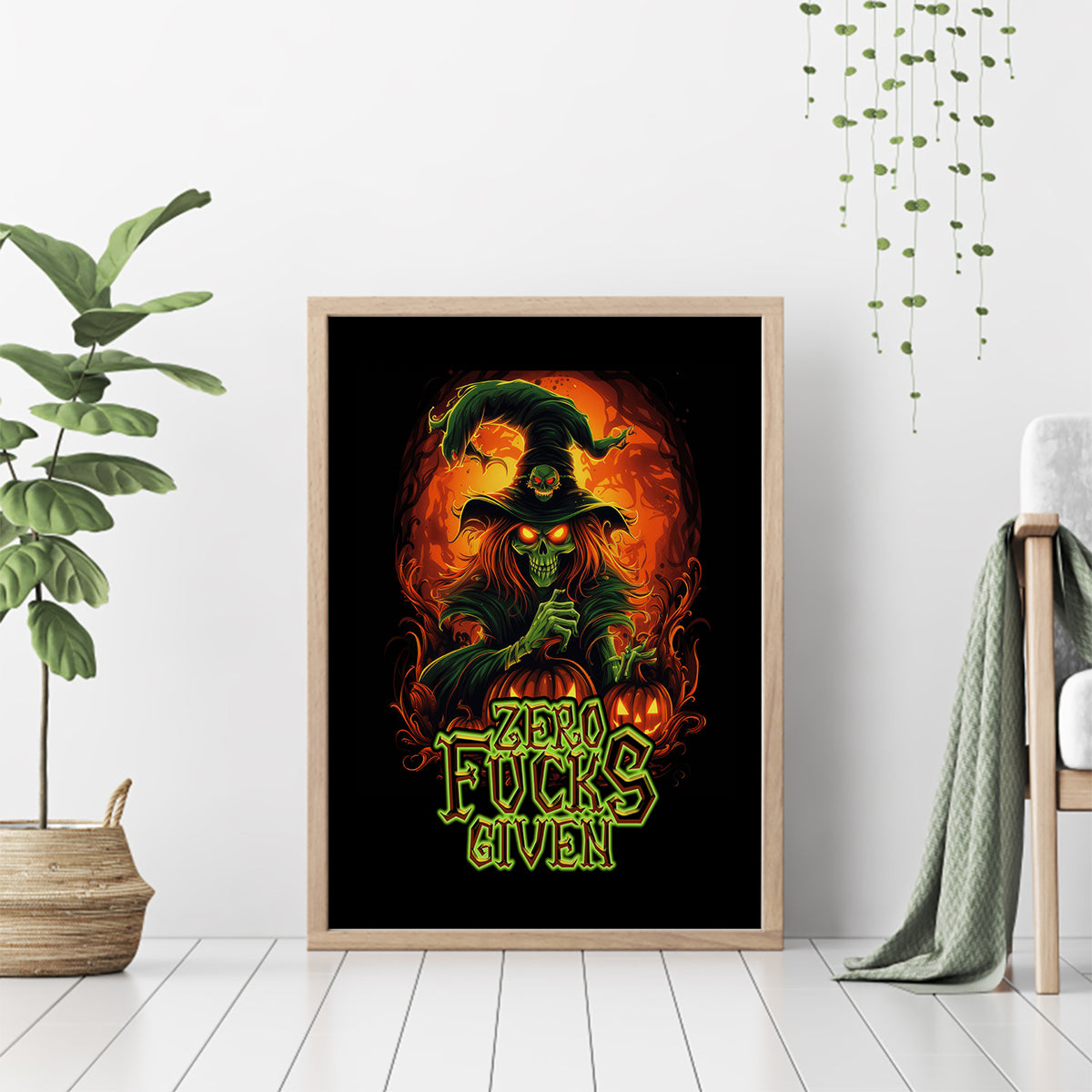 Witch Skull Canvas Wall Art Zero Fucking Given - Wonder Print Shop