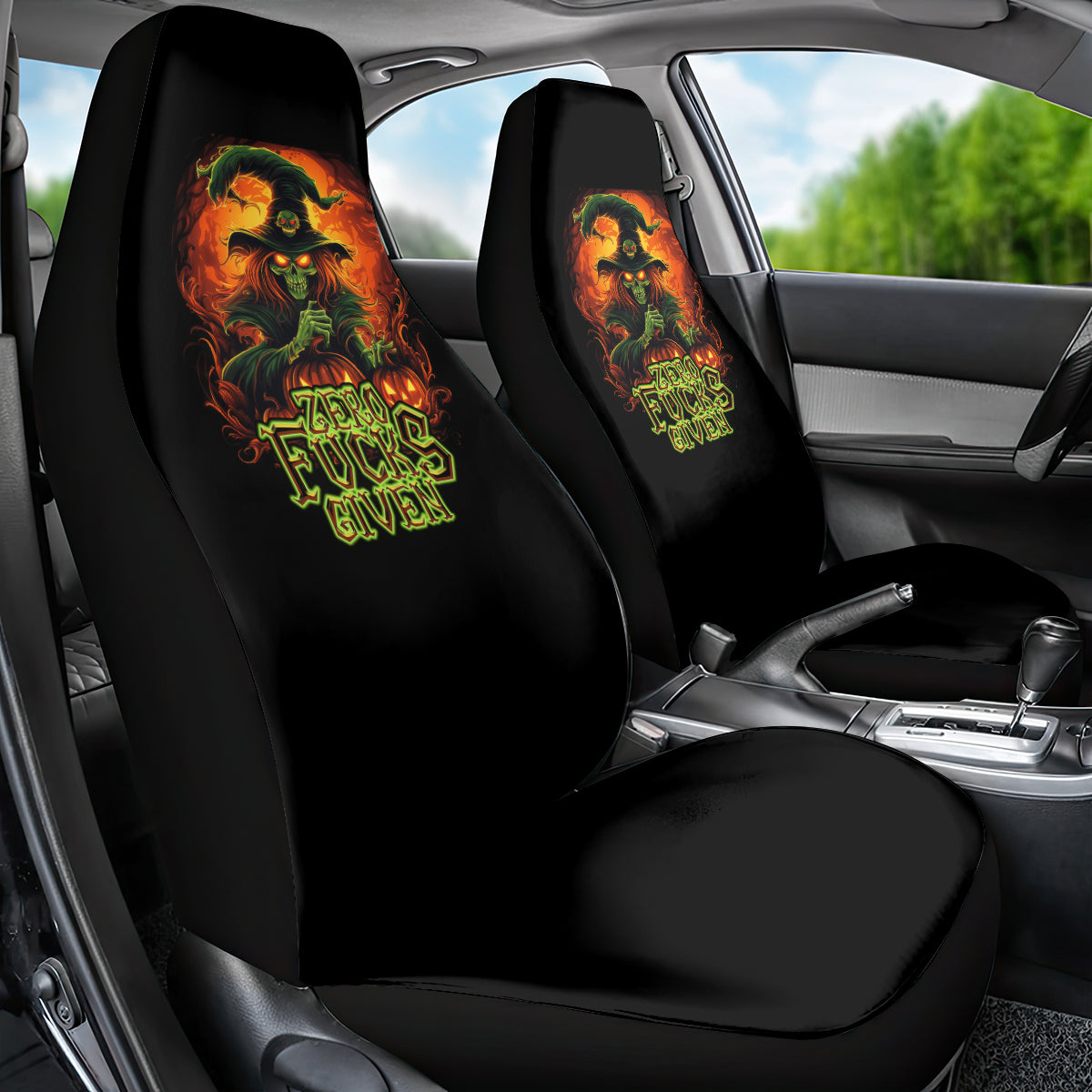 Witch Skull Car Seat Cover Zero Fucking Given - Wonder Print Shop