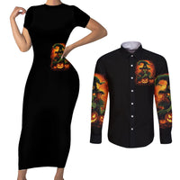Witch Skull Couples Matching Short Sleeve Bodycon Dress and Long Sleeve Button Shirts Zero Fucking Given - Wonder Print Shop