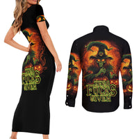 Witch Skull Couples Matching Short Sleeve Bodycon Dress and Long Sleeve Button Shirts Zero Fucking Given - Wonder Print Shop
